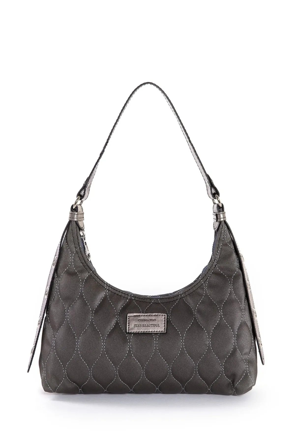 Kadın Koyu Gri (Antrasit) Kapitone Desenli Baget El Ve Omuz Çantası