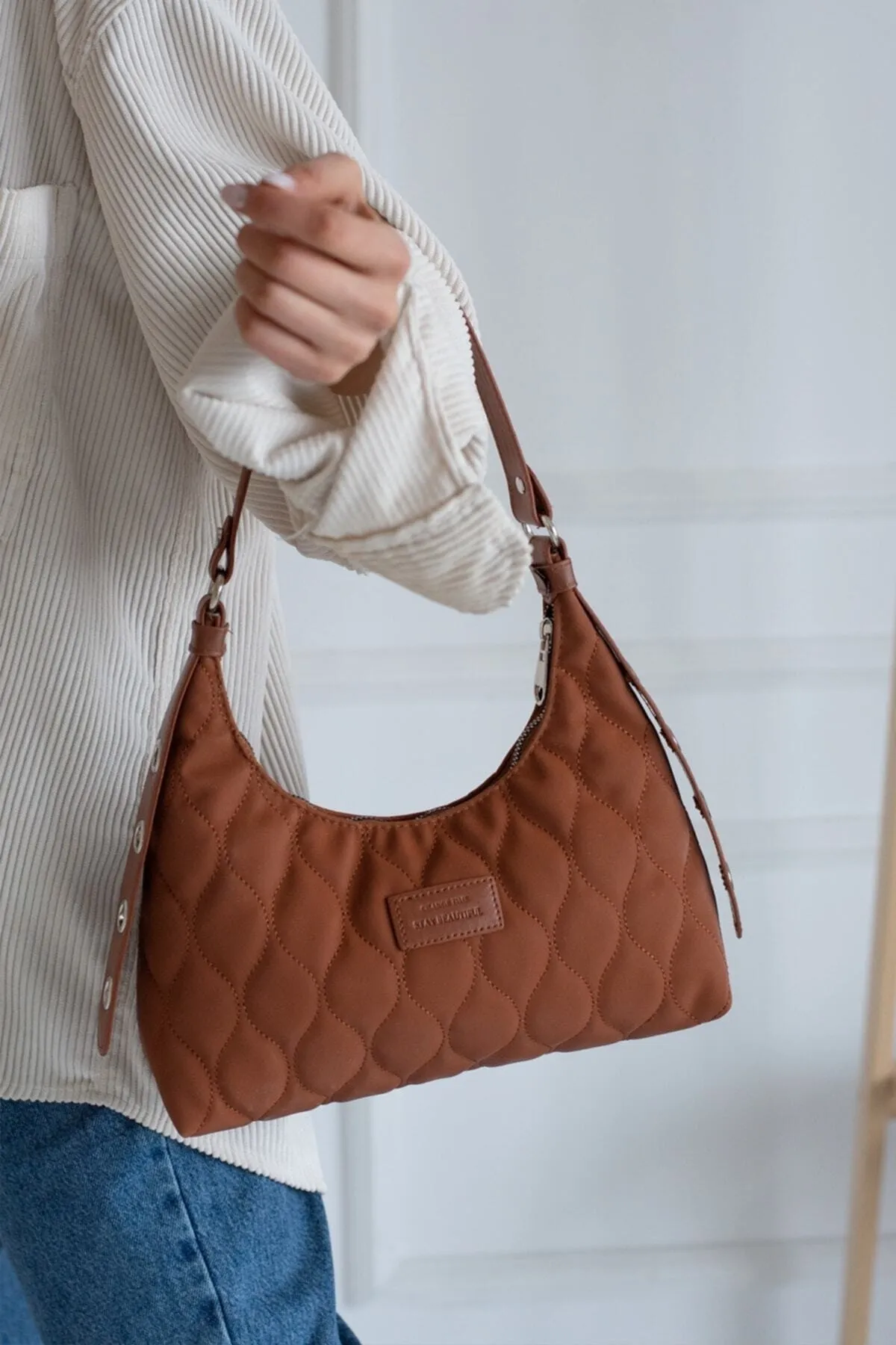 Kadın Taba Kapitone Desenli Baget El Ve Omuz Çantası