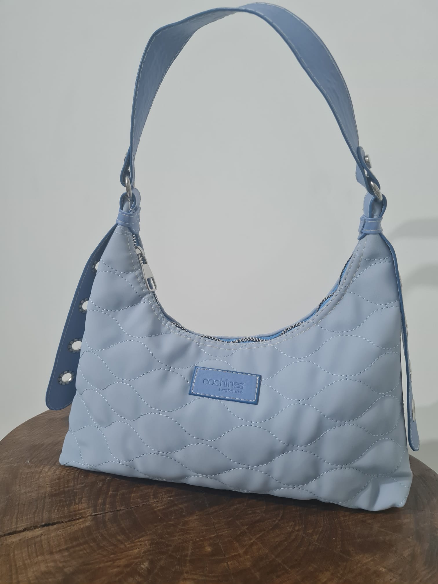 Kadın Bebe Mavi Kapitone Desenli Baget El Ve Omuz Çantası