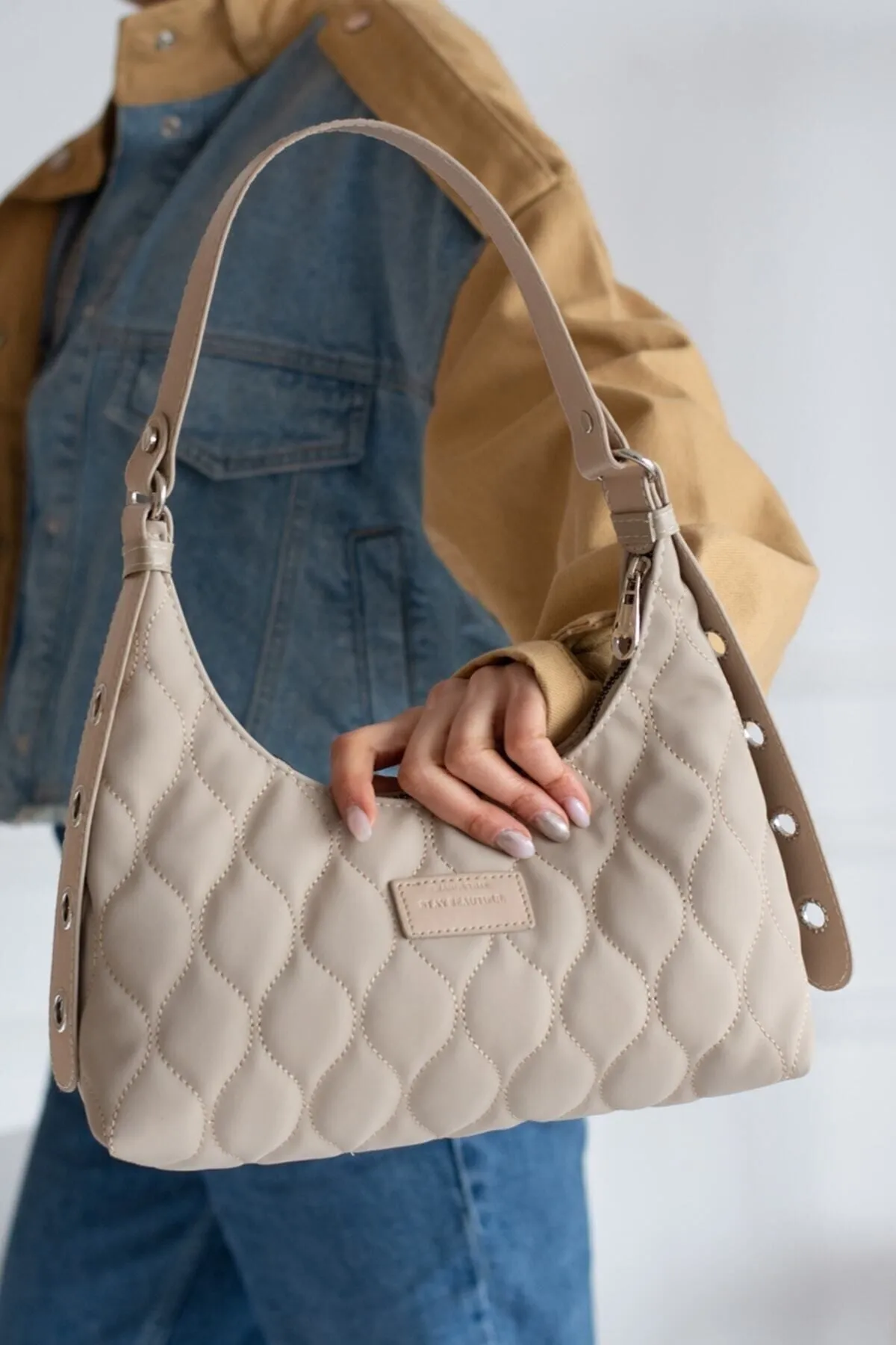 Kadın Lila Kapitone Desenli Baget El Ve Omuz Çantası